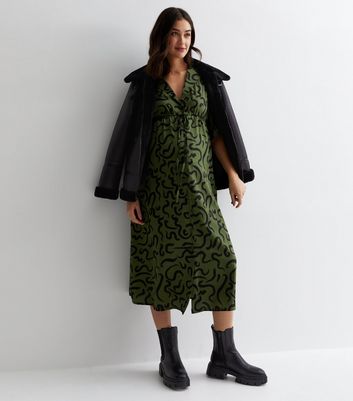 Abstract Print Midi Green