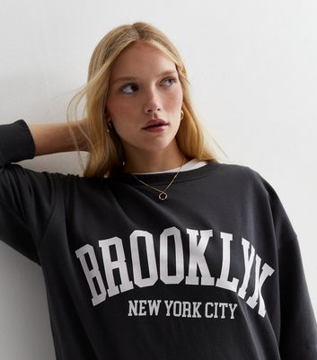 Petite Dark Grey Brooklyn Logo Sweatshirt New Look
