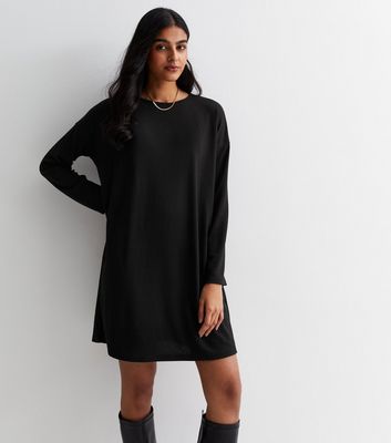 Black Fine Knit Long Sleeve Mini Dress New Look