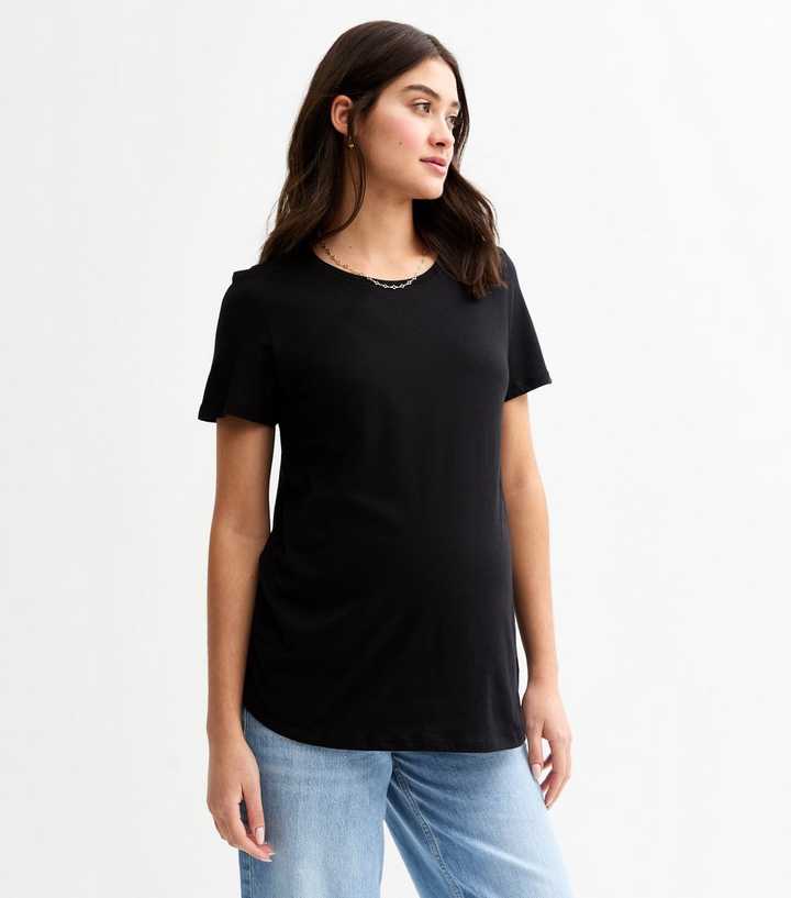 Maternity Black Cotton Short Sleeve T-Shirt