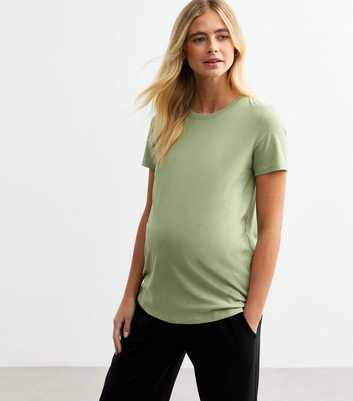 Maternity Green Cotton Short Sleeve T-Shirt