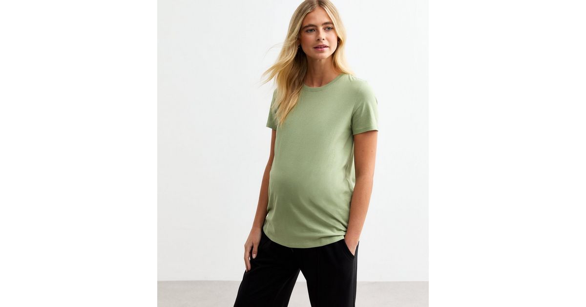 Green Short Sleeve Terry Maternity Top