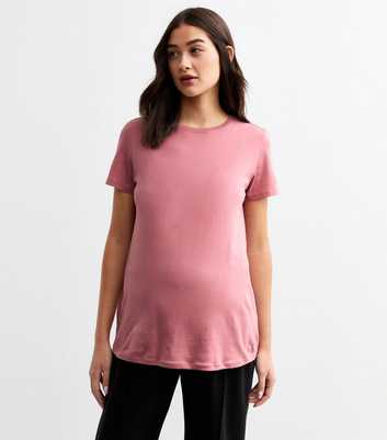 Maternity Pink Cotton Short Sleeve T-Shirt