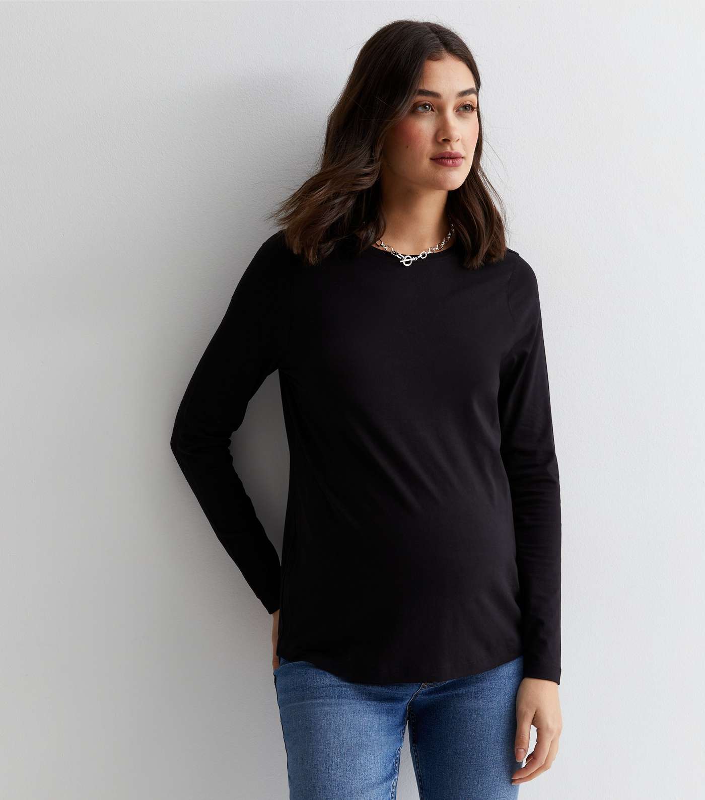 Maternity Black Jersey Long Sleeve Top Image 3
