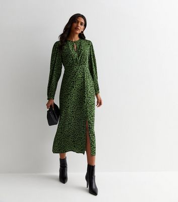 Green Spot Split Hem Midi Dress New Look