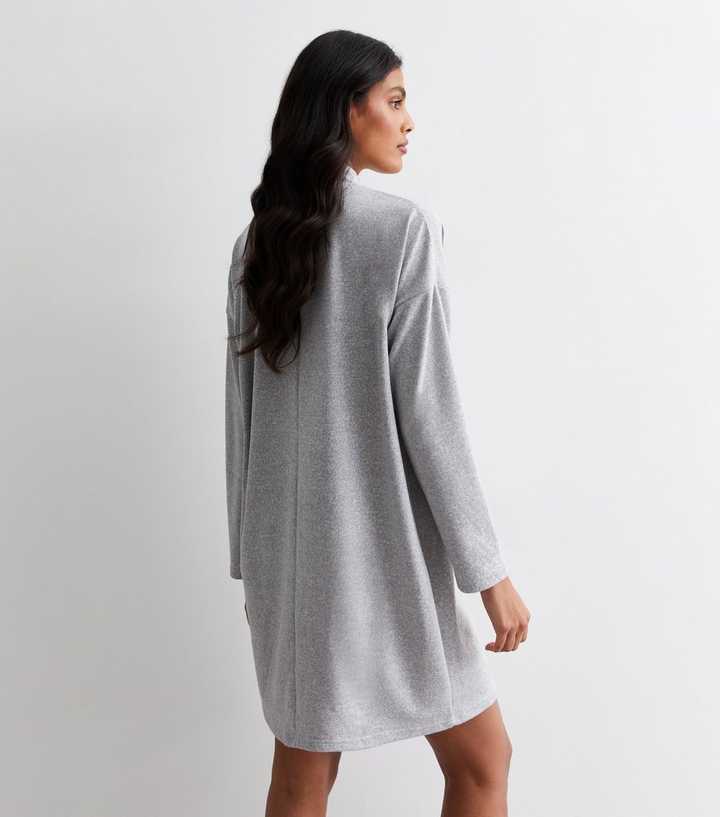 Pale Grey Fine Knit High Neck Mini Dress | New Look