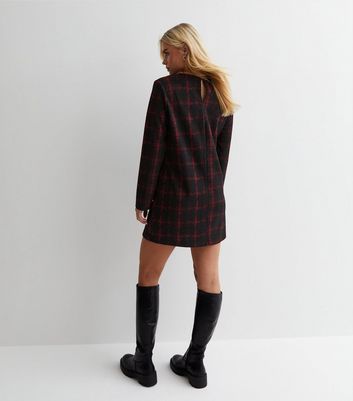 Petite Red Check Boucle Long Sleeve Mini Dress New Look