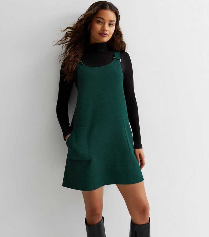 Petite Dark Green Crepe Mini Pinafore Dress