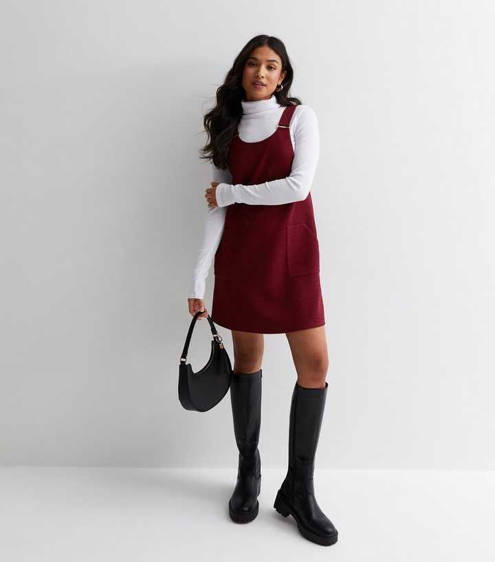 Petite Burgundy Crepe Mini Pinafore Dress