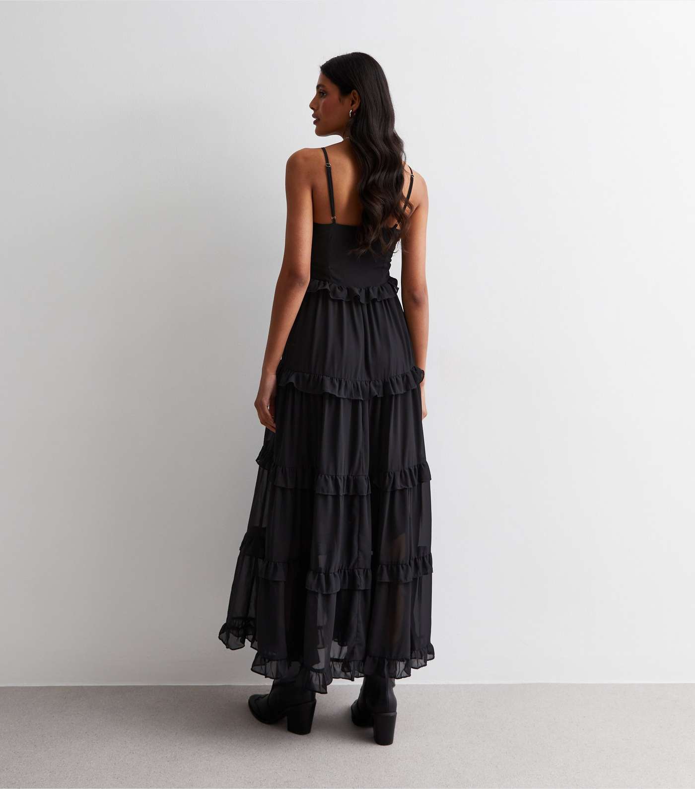 Gini London Black Frill Tiered Maxi Dress Image 4