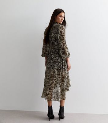 Zara khaki sales animal print dress