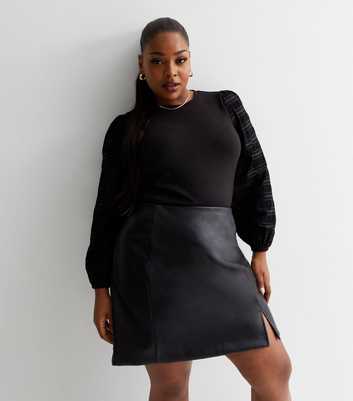 Curves Black Fine Knit Textured Sleeve 2-in-1 Top