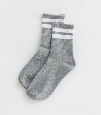 Grey Ribbed Stripe Tube Socks | New Look