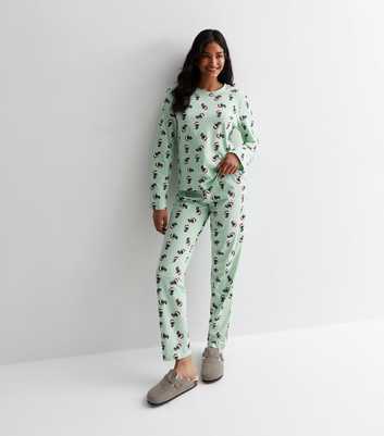 PIECES Mint Green Trouser Pyjama Set with Santa Koala Print