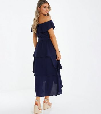 Quiz navy bardot knot cheap front dip hem dress