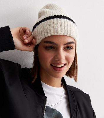 PIECES Cream Contrast Knit Beanie New Look