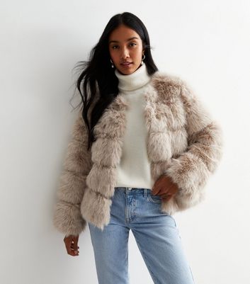 Gini London Stone Faux Fur Jacket New Look