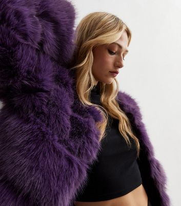 Gini London Purple Faux Fur Jacket New Look