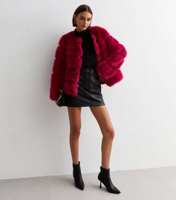 Gini London Red Faux Fur Jacket New Look