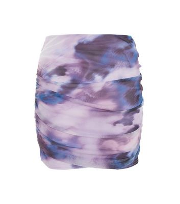QUIZ Lilac Tie Dye Ruched Mini Skirt New Look