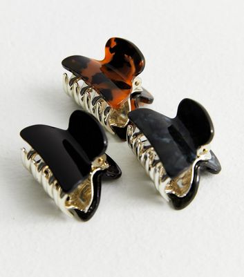 3 Pack Multicoloured Tortoiseshell Effect Mini Hair Claw Clips New Look