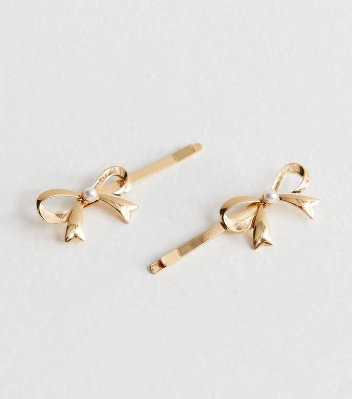 2 Pack Gold Metal Bow Hair Slides