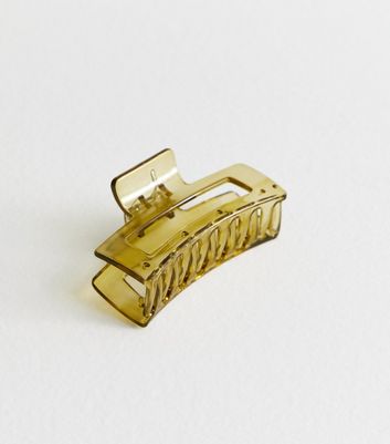 Olive Transparent Rectangle Hair Claw Clip New Look