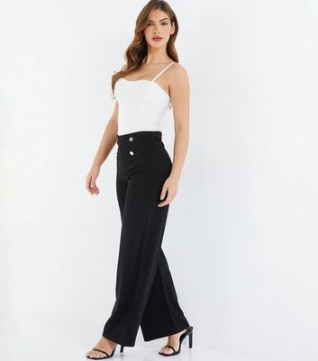 QUIZ Black Button Front Wide Leg Trousers  New Look