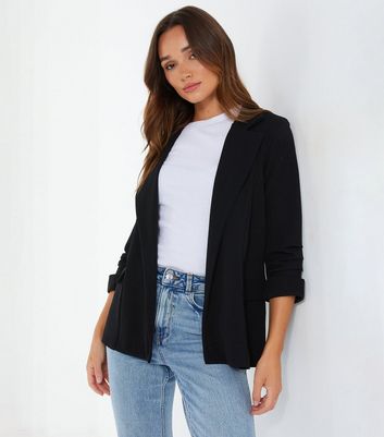 QUIZ Black Ruched Sleeve Blazer New Look