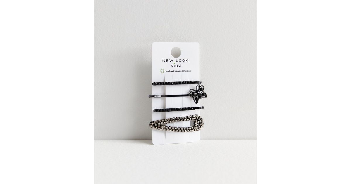 4 Pack Black Mixed Diamanté Butterfly Hair Grips New Look