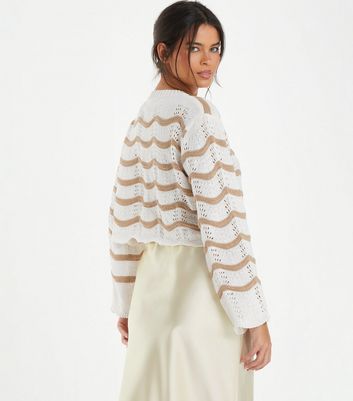QUIZ Cream Stripe Knit Crop Jumper New Look