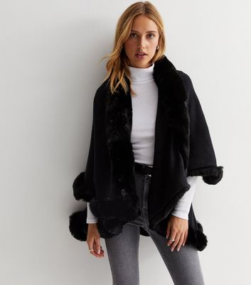 Black fur cape coat hotsell