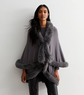 faux fur trimmed wraps shawls