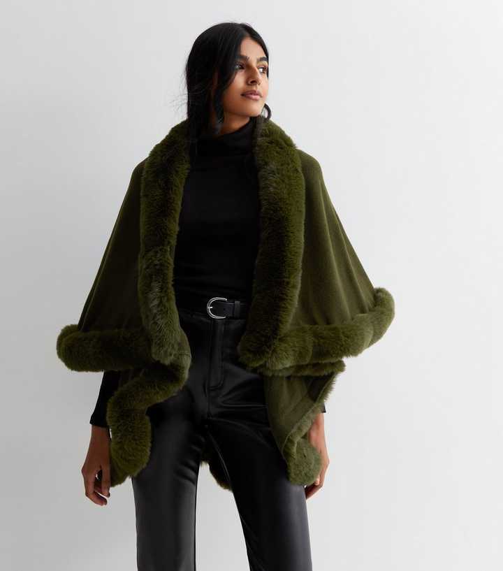 Faux Fur Green Trimmed Cape