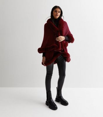 New look store burgundy fur coat