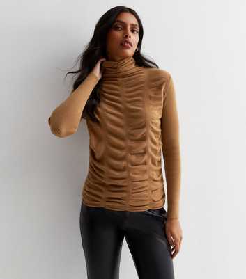 Gini London Camel Fine Knit Ruched Top