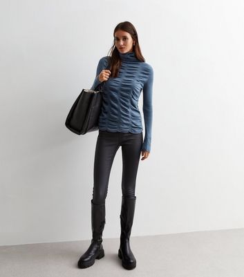 Gini London Blue Fine Knit Textured Top New Look