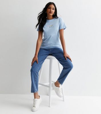 Pale Blue Floral Embroidered Jardin Logo T-Shirt