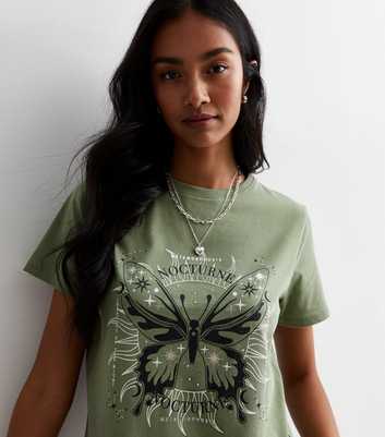 Khaki Cotton Mystic Butterfly Logo T-Shirt