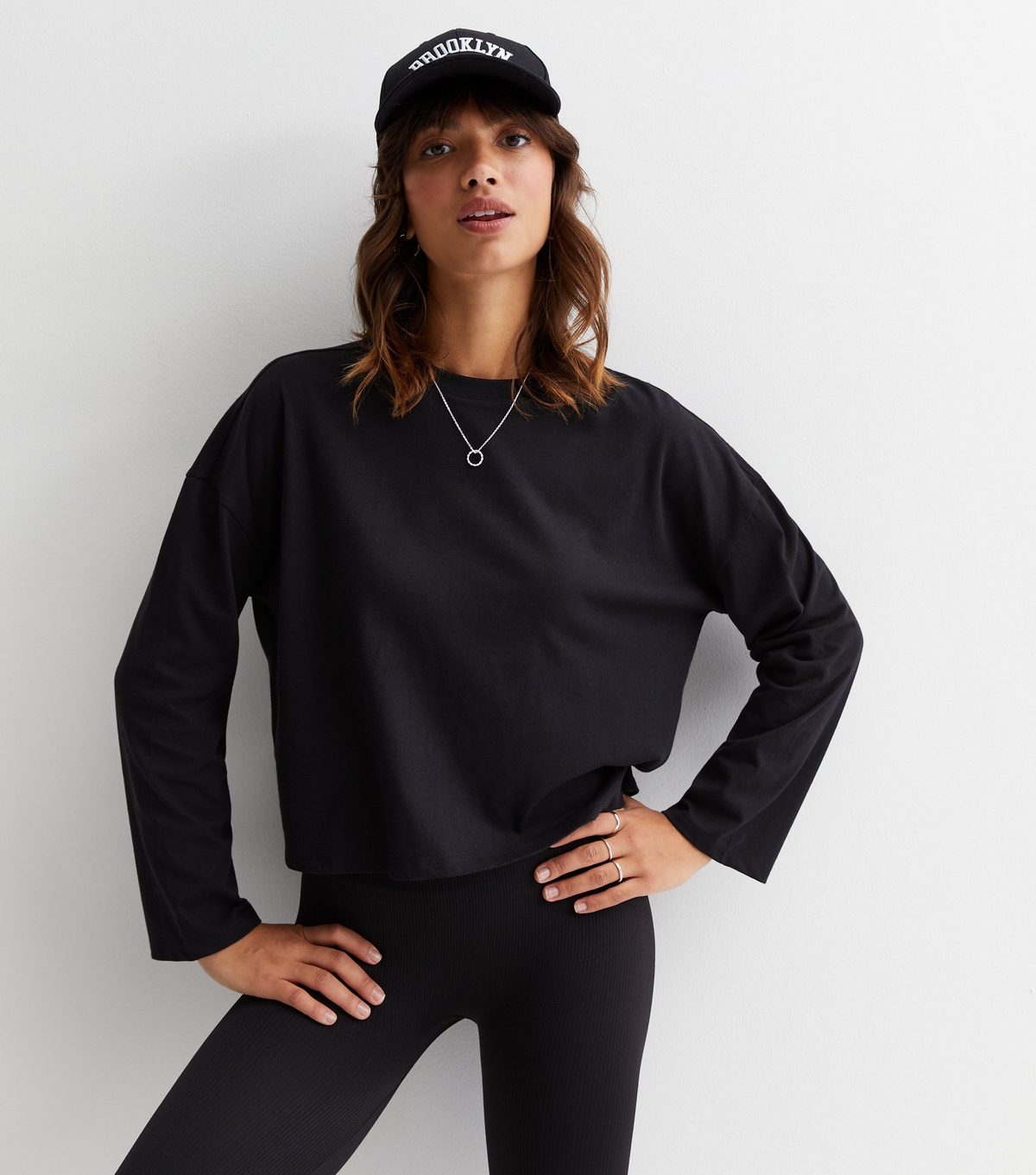 Women's Black Cotton Boxy Long Sleeve T-Shirt New Look