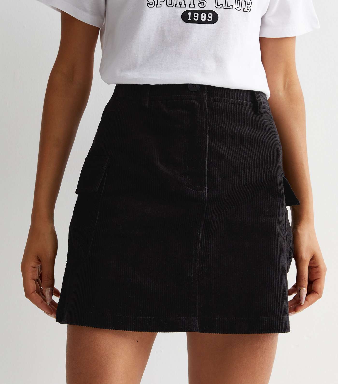 Petite Black Cord Cargo Mini Skirt Image 2