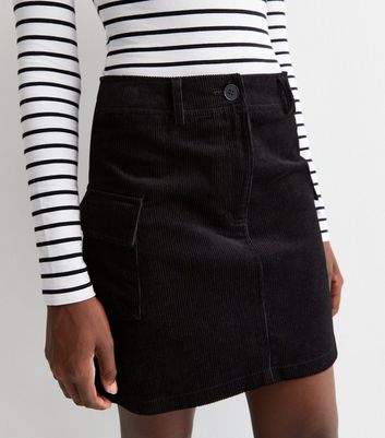 Tall Black Cord Cargo Mini Skirt New Look