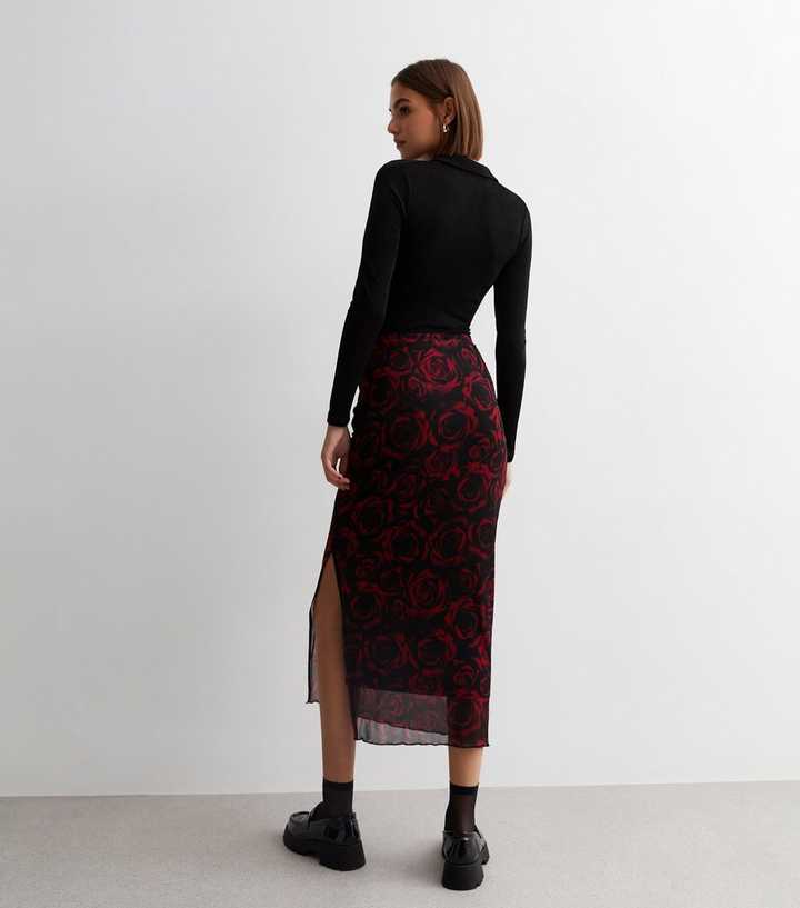 Black Rose Mesh Midaxi Skirt