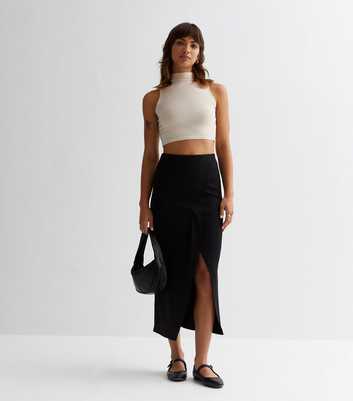 Black Ribbed Wrap Midaxi Skirt