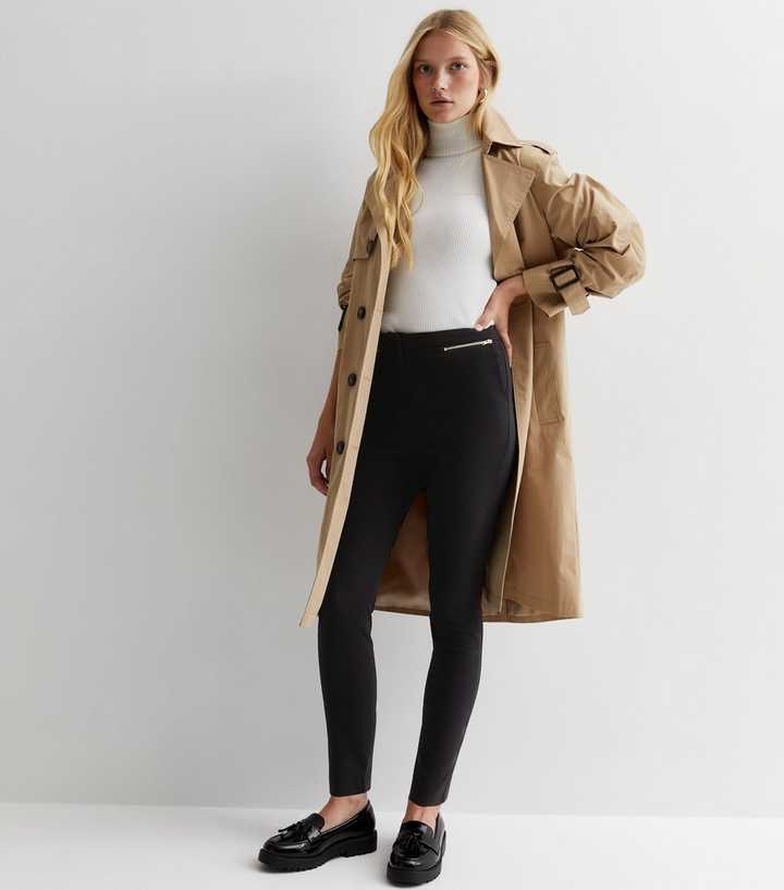 Petite Black Zip Front Skinny Trousers