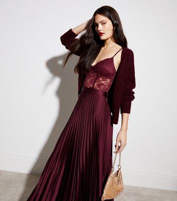 Burgundy Shine Satin Bias Cut Midaxi Skirt | New Look
