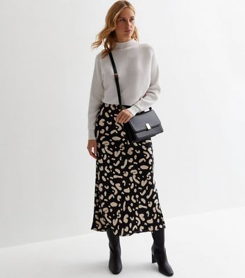 Black Animal Print Satin Midaxi Skirt | New Look