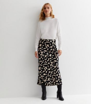 Black animal print midi skirt hotsell