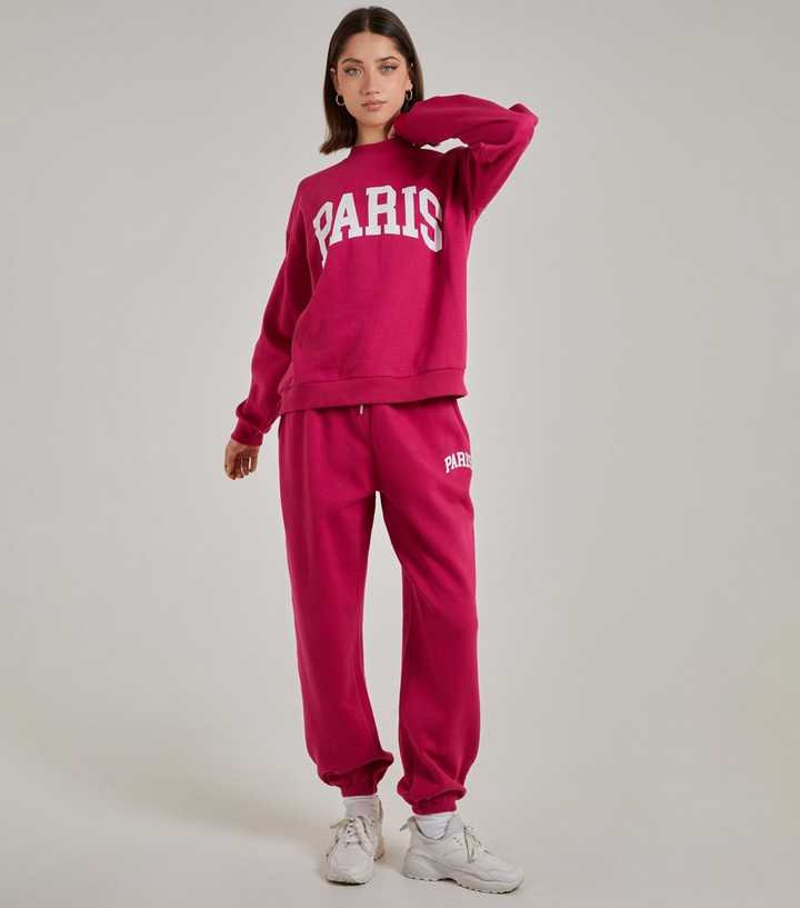 Pink Vanilla Bright Pink Paris Logo Cuffed Joggers | New Look