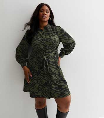 Curves Green Mark Making Tie Waist Mini Shirt Dress